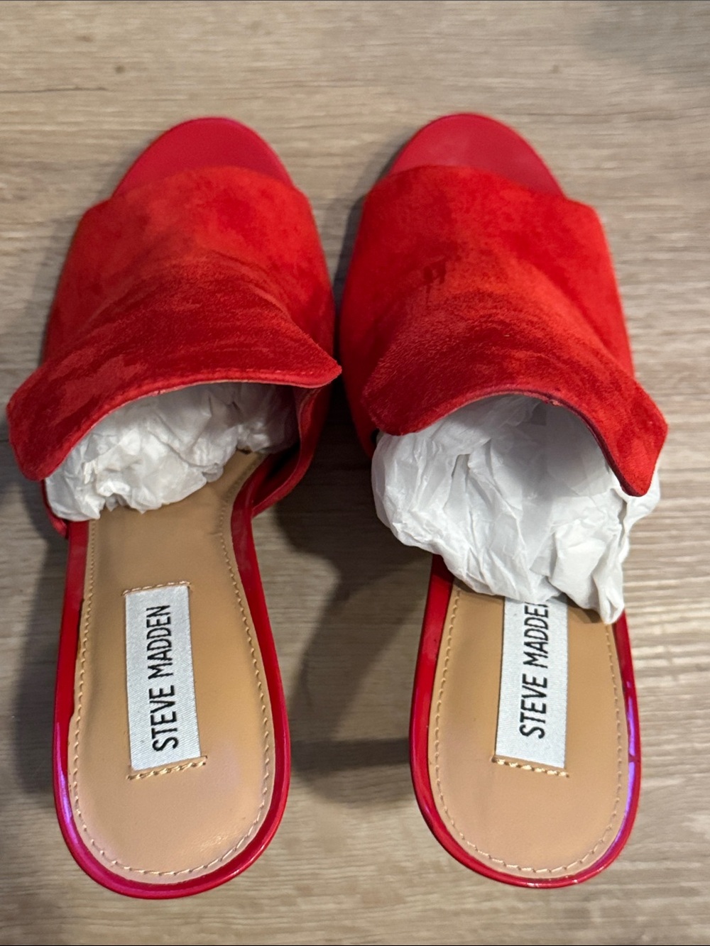 Steve Madden Red Suede Open-Front Mules - Picture 2 of 10